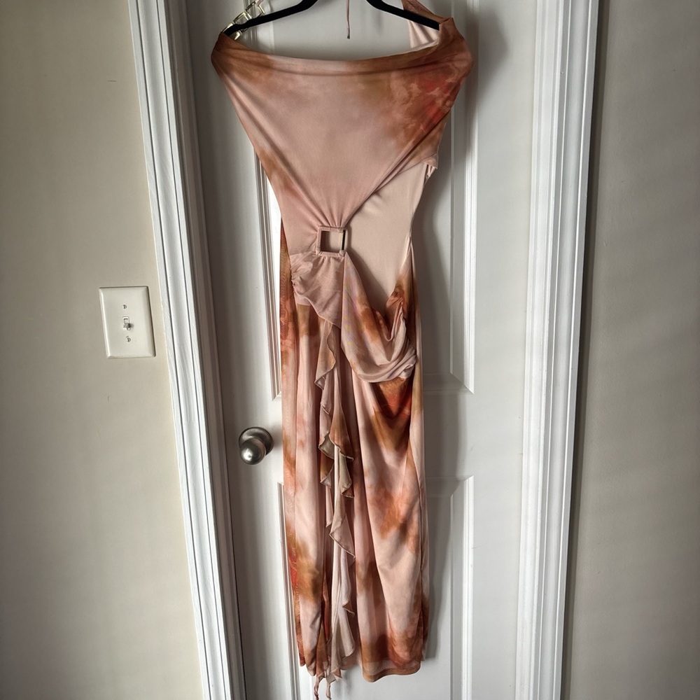 Windsor Backless Dress in Pink and Brown